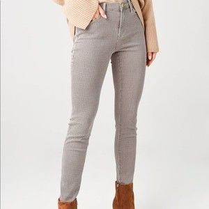 Frame Le High Skinny Stretch Pants Brown Cream Micro Plaid Houndstooth Academia